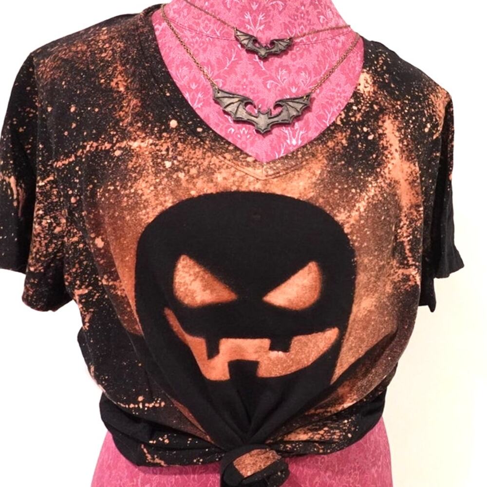 Acid Ghost on Black V neck T shirt SZ XXL